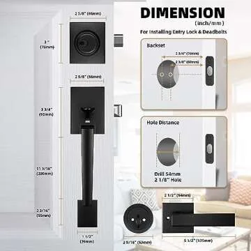 Azdele Front Door Handle and Deadbolt Set, Front Door Lock Set, Exterior Door Lock Set, Front Door Handle with Single Cylinder Deadbolt for Exterior Door, Reversible for Right&Left(Matte Black Modern)