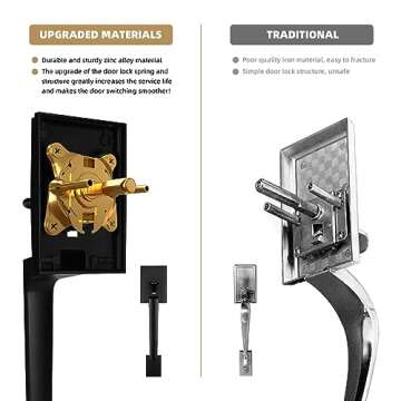 Azdele Front Door Handle and Deadbolt Set, Front Door Lock Set, Exterior Door Lock Set, Front Door Handle with Single Cylinder Deadbolt for Exterior Door, Reversible for Right&Left(Matte Black Modern)