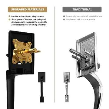 Azdele Front Door Handle and Deadbolt Set, Front Door Lock Set, Exterior Door Lock Set, Front Door Handle with Single Cylinder Deadbolt for Exterior Door, Reversible for Right&Left(Matte Black Modern)