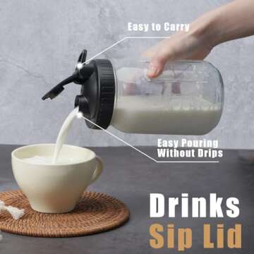 FyndraX Pour Spout Lids for Ball Wide Mouth Mason Jars, Airtight Canning Jar Flip Cap Top Lid for Dr...