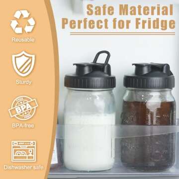 FyndraX Pour Spout Lids for Ball Wide Mouth Mason Jars, Airtight Canning Jar Flip Cap Top Lid for Drinking, Salad, Dressing Pouring, Leak-Proof, Pack of 8