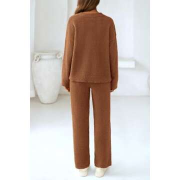 PRETTYGARDEN Women's 2 Piece Pullover Sweater Set Oversized V Neck Top Wide Leg Pants Fall Winter Fu...