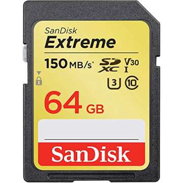 SanDisk 64GB SDXC SD Extreme Memory Card Works with Canon EOS 77D, 80D, 70D, 6D, 60D Digital DSLR Ca...