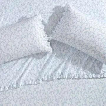 Laura Ashley - Twin XL Sheet Set, Breathable Percale Cotton Bedding, 200 Thread Count, Floral Home Decor (Victoria Blue, Twin XL)