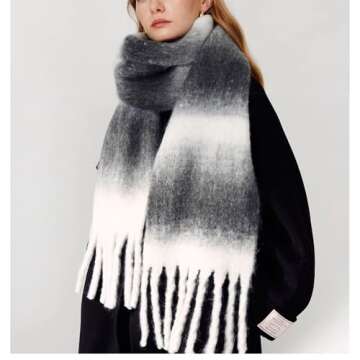 OUNIYA Chunky Plaid Colorful Scarf Large Checked Oversized Scarves Checkered Tartan Cashmere Thick B...