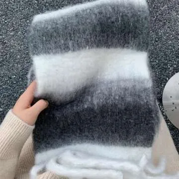 OUNIYA Chunky Plaid Colorful Scarf Large Checked Oversized Scarves Checkered Tartan Cashmere Thick Big Shawl Winter Warm Blanket (black & white)