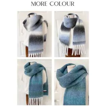 OUNIYA Chunky Plaid Colorful Scarf Large Checked Oversized Scarves Checkered Tartan Cashmere Thick Big Shawl Winter Warm Blanket (black & white)