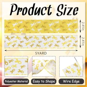 Habbiful 2 Rolls 10 Yards Childhood Cancer Awareness Ribbon for Crafts Wreath Bows Wrapping Yellow A...