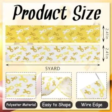 Habbiful 2 Rolls 10 Yards Childhood Cancer Awareness Ribbon for Crafts Wreath Bows Wrapping Yellow A...