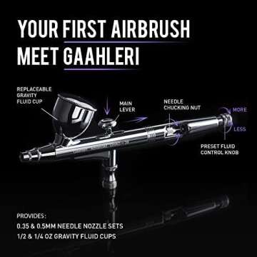 Gaahleri Airbrush Kit, Airbrush Gun Dual-Action Gravity 1/2 & 1/4 oz Fluid Cup, 0.35 & 0.5 mm Needle...