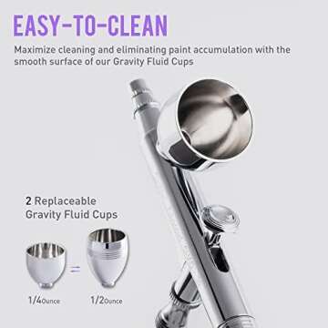 Gaahleri Airbrush Kit, Airbrush Gun Dual-Action Gravity 1/2 & 1/4 oz Fluid Cup, 0.35 & 0.5 mm Needle, Cost-Effective Air Brush Set Makeup Nail Art Painting Model Coloring Cake Decor Silver