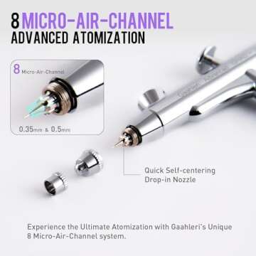 Gaahleri Airbrush Kit, Airbrush Gun Dual-Action Gravity 1/2 & 1/4 oz Fluid Cup, 0.35 & 0.5 mm Needle, Cost-Effective Air Brush Set Makeup Nail Art Painting Model Coloring Cake Decor Silver