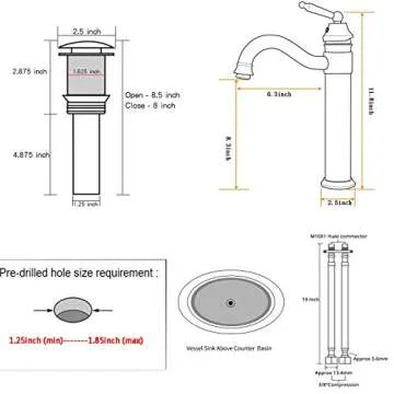 GGStudy Tall Body Single Handle One Hole Bathroom Vessel Sink Faucets Copper Finish with Pop Up Dria...