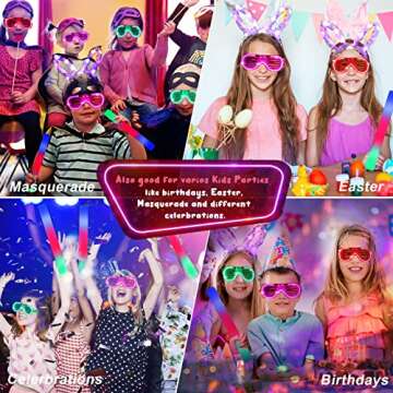 Kisure 48PCS Glow in the Dark Party Supplies: Wedding Light Up Party Favors -24 Pcs Gaint Foam Glow Sticks and 12 LED Glasses and Bunny Ear Headband for Halloween Carnival Birthday Neon Party