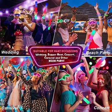 Kisure 48PCS Glow in the Dark Party Supplies: Wedding Light Up Party Favors -24 Pcs Gaint Foam Glow Sticks and 12 LED Glasses and Bunny Ear Headband for Halloween Carnival Birthday Neon Party