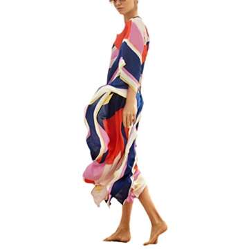 Bsubseach Kaftan Dresses for Women Ethnic Print Beach Dress Summer Swimsuit Cover Ups Tie Dye Long Kimono Dresses