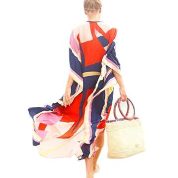 Bsubseach Kaftan Dresses for Women Ethnic Print Beach Dress Summer Swimsuit Cover Ups Tie Dye Long Kimono Dresses