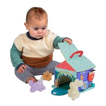Manhattan Toy Cottontail Cottage Fill and Spill Baby and Toddler Sensory Activity Toy with 3 Stuffed Animal Bunny Rattles