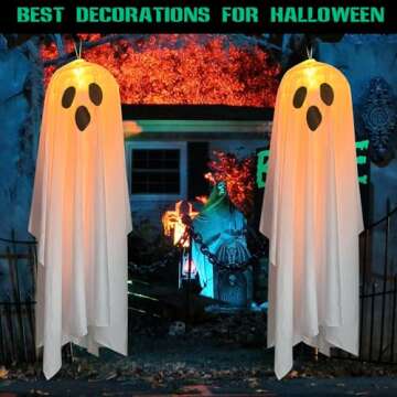 Halloween Decorations Hanging Ghost, 2PCS Halloween Light up Ghost Decorations Outdoor Indoor, Large Halloween Spooky Ghost with Warm Lights for Trees Door Front Yard Garden Home Party Decor