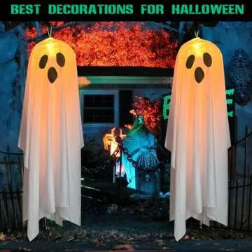 Spooky Halloween Hanging Ghosts with LED Lights for Party