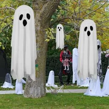 Spooky Halloween Hanging Ghosts with LED Lights for Party