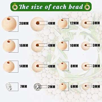 500pcs Natural Wooden Beads for Crafts,GACUYI 7 Sizes Unfinished Round Wood Beads Bulk 6mm,8mm,10mm,...