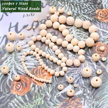 500pcs Natural Wooden Beads for Crafts,GACUYI 7 Sizes Unfinished Round Wood Beads Bulk 6mm,8mm,10mm, 12mm,14mm,16mm, 20mm Beads for Garland Macrame Jewelry Making,Home Decor, DIY Crafting