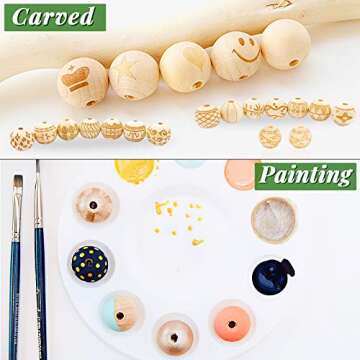 500pcs Natural Wooden Beads for Crafts,GACUYI 7 Sizes Unfinished Round Wood Beads Bulk 6mm,8mm,10mm, 12mm,14mm,16mm, 20mm Beads for Garland Macrame Jewelry Making,Home Decor, DIY Crafting