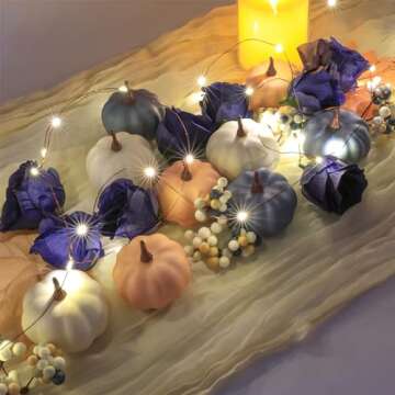 Ghrdopy Fake Pumpkins, 23 Pcs Blue Artificial Pumpkins with Maple Leaves, Plastic Pumpkin Berries Ro...