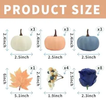 Ghrdopy Fake Pumpkins, 23 Pcs Blue Artificial Pumpkins with Maple Leaves, Plastic Pumpkin Berries Rose Artificial Flowers Fall Decoration Kit for Thanksgiving Table Decoration