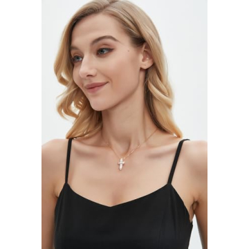 Iutymu White Pearl Cross Necklace. Pearl Cross Necklace. Freshwater Pearl Cross Pendant. Everyday Minimalist Religious Jewelry (Gold)