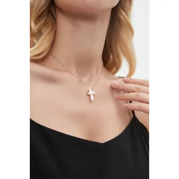 Iutymu White Pearl Cross Necklace. Pearl Cross Necklace. Freshwater Pearl Cross Pendant. Everyday Minimalist Religious Jewelry (Gold)