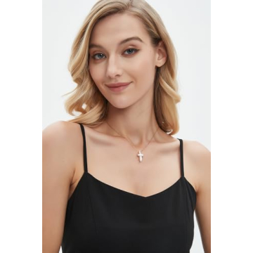 Iutymu White Pearl Cross Necklace. Pearl Cross Necklace. Freshwater Pearl Cross Pendant. Everyday Minimalist Religious Jewelry (Gold)