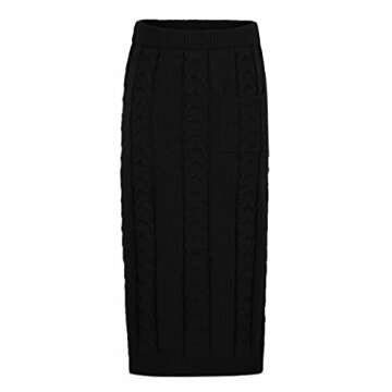 CHARTOU Women's Winter Chunky Cable Knit Long Skirt 2 Piece Outfit Sweater Sets (Large, Black)