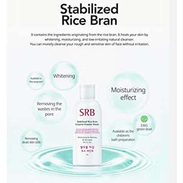Korean Beauty SRB Rice Bran Enzyme Powder Face Wash 70g, Moisturizing & cleansing all skin types PH 5.5~6.5