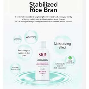 Korean Beauty SRB Rice Bran Enzyme Powder Face Wash 70g, Moisturizing & cleansing all skin types PH 5.5~6.5