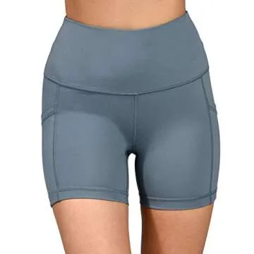 Yogalicious Ultra Soft Lightweight Hi Rise Shorts with Side Pocket - High Waist Yoga Shorts - Blue Reservoir 5" - Small