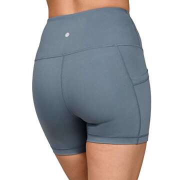 Yogalicious Ultra Soft Lightweight Hi Rise Shorts with Side Pocket - High Waist Yoga Shorts - Blue Reservoir 5" - Small