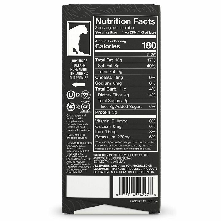 Endangered Species Dark Chocolate Bar 88% Cocoa - Premium Treat