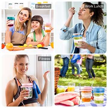 KITCHOP Overnight Oats Containers with Lids and Spoon,Mason Jars,16 Oz Glass Oatmeal Container to Go for Chia Pudding Yogurt Salad Cereal Meal Prep Jars (White,Grey,Purple,Light Green(Pack of 4)