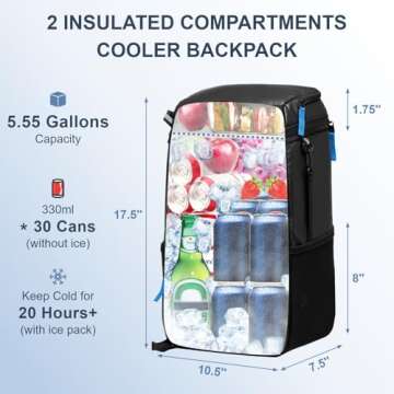 SPARTER Backpack Cooler Insulated Leak Proof 30 Cans, 2 Insulated Compartments Thermal Bag, Portable...
