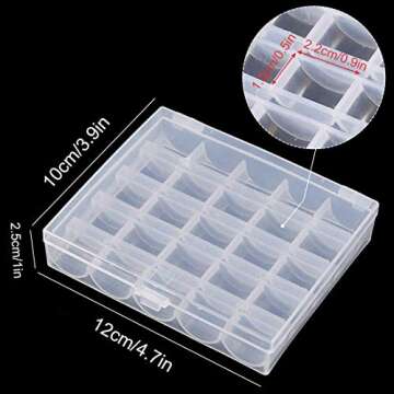 Bobbin Box,Machine Bobbin Organizer Plastic Case,Transparent 25 Slots Empty Bobbins Spools Box，Sewing Craft Plastic Case Storage Box for Sewing Machine (2-Pack)