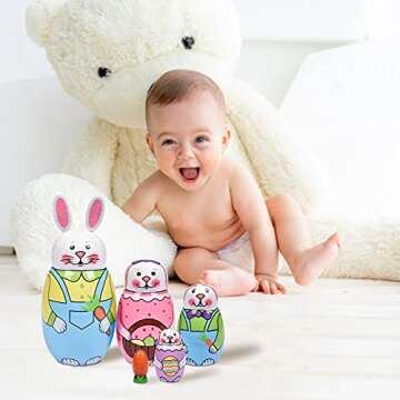 HYSIGUAN Easter Bunny | Handmade Wooden Nesting Dolls