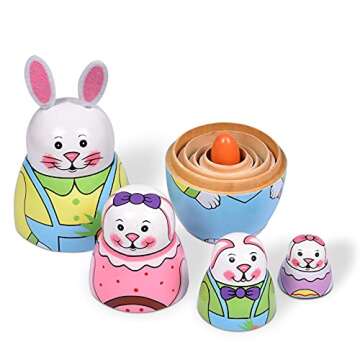 HYSIGUAN Easter Bunny | Handmade Wooden Nesting Dolls