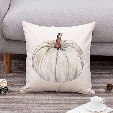 GTEXT Fall Pumpkin Throw Pillow Cover Autumn Decor White Pumpkin Pillow Cuhion Cover Case for Couch Sofa Home Decoration Fall Pillows Linen 18 X 18 Inches