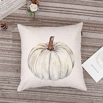 GTEXT Fall Pumpkin Throw Pillow Cover Autumn Decor White Pumpkin Pillow Cuhion Cover Case for Couch Sofa Home Decoration Fall Pillows Linen 18 X 18 Inches