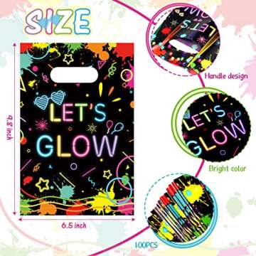 Pajean 100 Pieces Let's Glow Party Bags in the Dark Supplies Neon Goodie Candy with Die Cut Handles ...