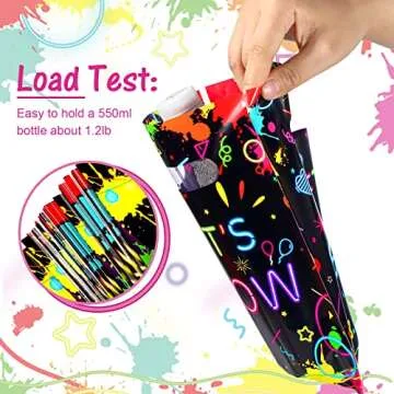 Pajean 100 Pieces Let's Glow Party Bags in the Dark Supplies Neon Goodie Candy with Die Cut Handles Theme Treat Gift for Kids Birthday Baby Shower Decorations