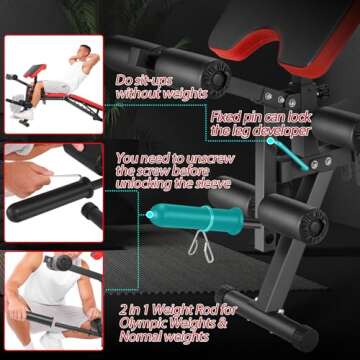 OPPSDECOR Adjustable Weight Bench with Leg Extension and Leg Curl, 800 LBS Heavy Duty Workout Bench ...