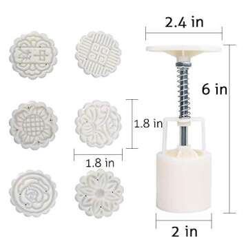 Mooncake Press Molds,Mid Autumn Festival Mooncake Mold Set 50g Flower Moon Cake Mold with 6Pcs Stamp...